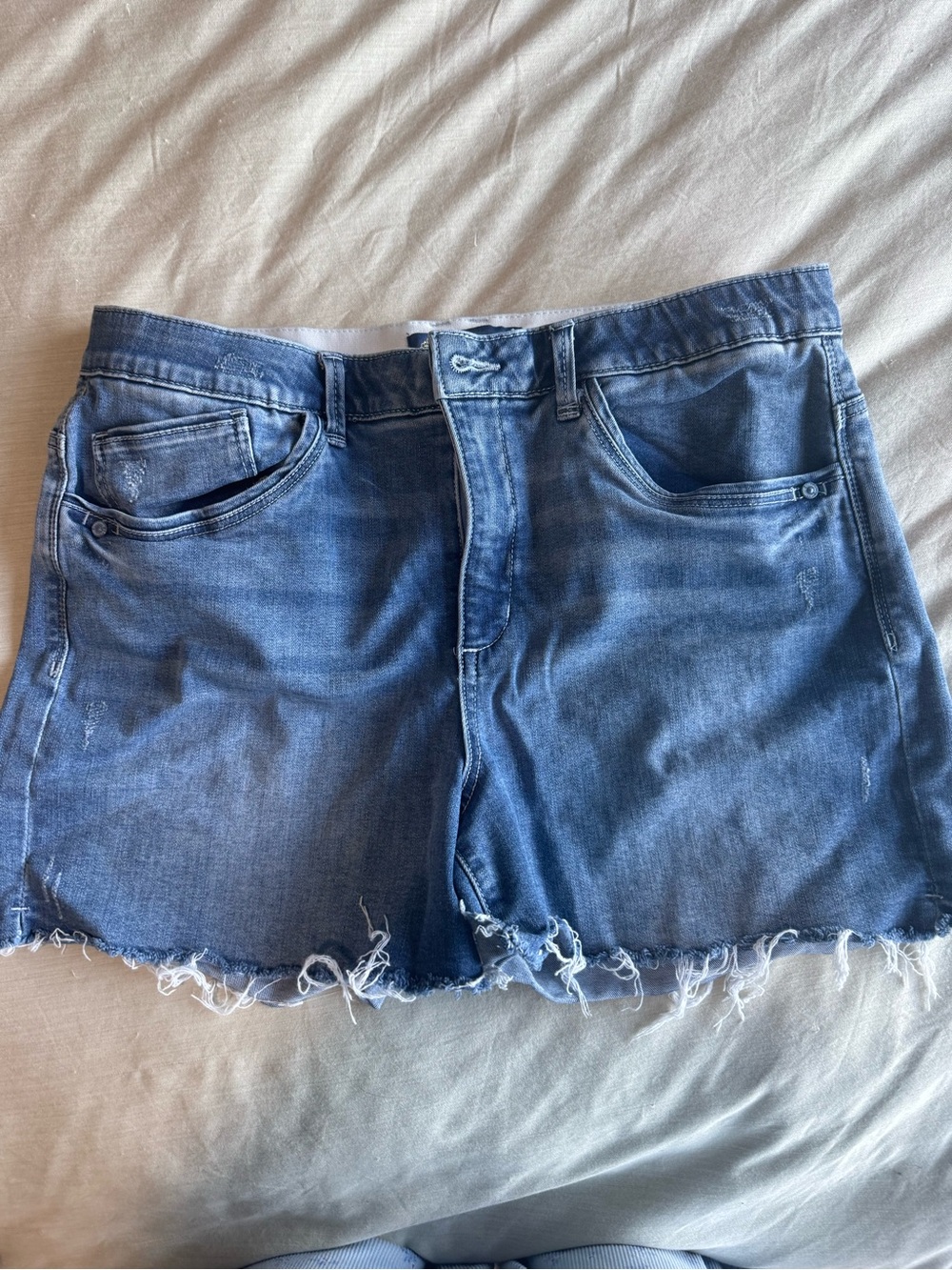 Democracy absolution Denim Cutoff Shorts - Light Blue Frayed Hem